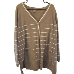 Martha Stewart Olive and Cream Striped Cardigan